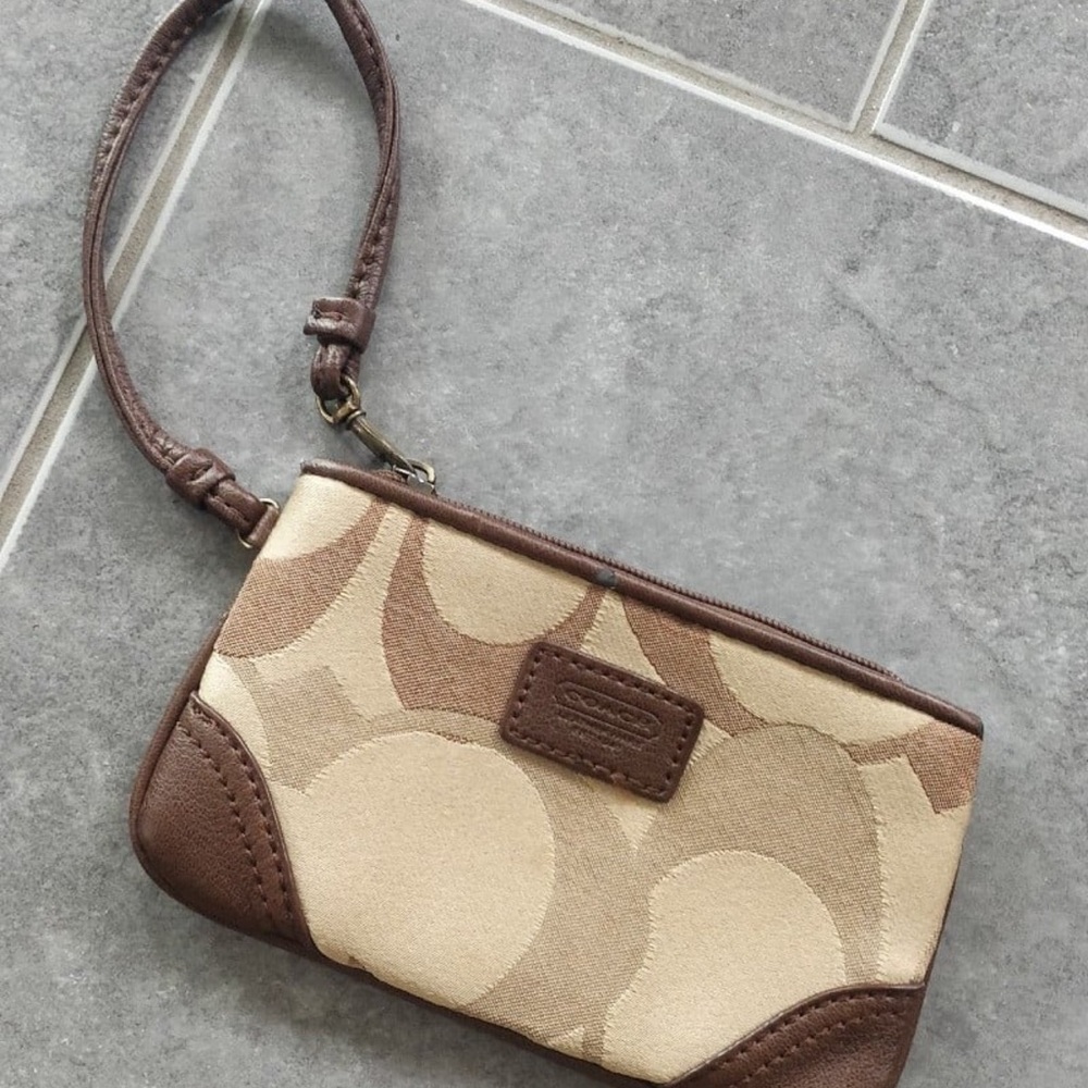 Coach Brown and Tan Wristlet